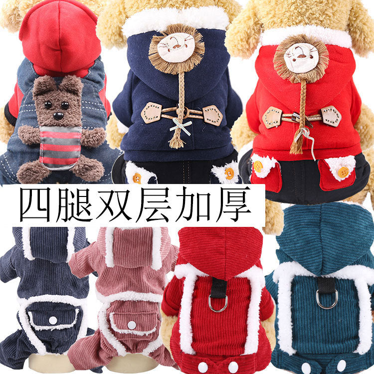 Cross-Border Pet Dog Clothes, Cat Autumn and Winter Four-Legged Cotton Coat, Cartoon Transformation Clothing, Cat Clothing, Dog Clothing Supplies