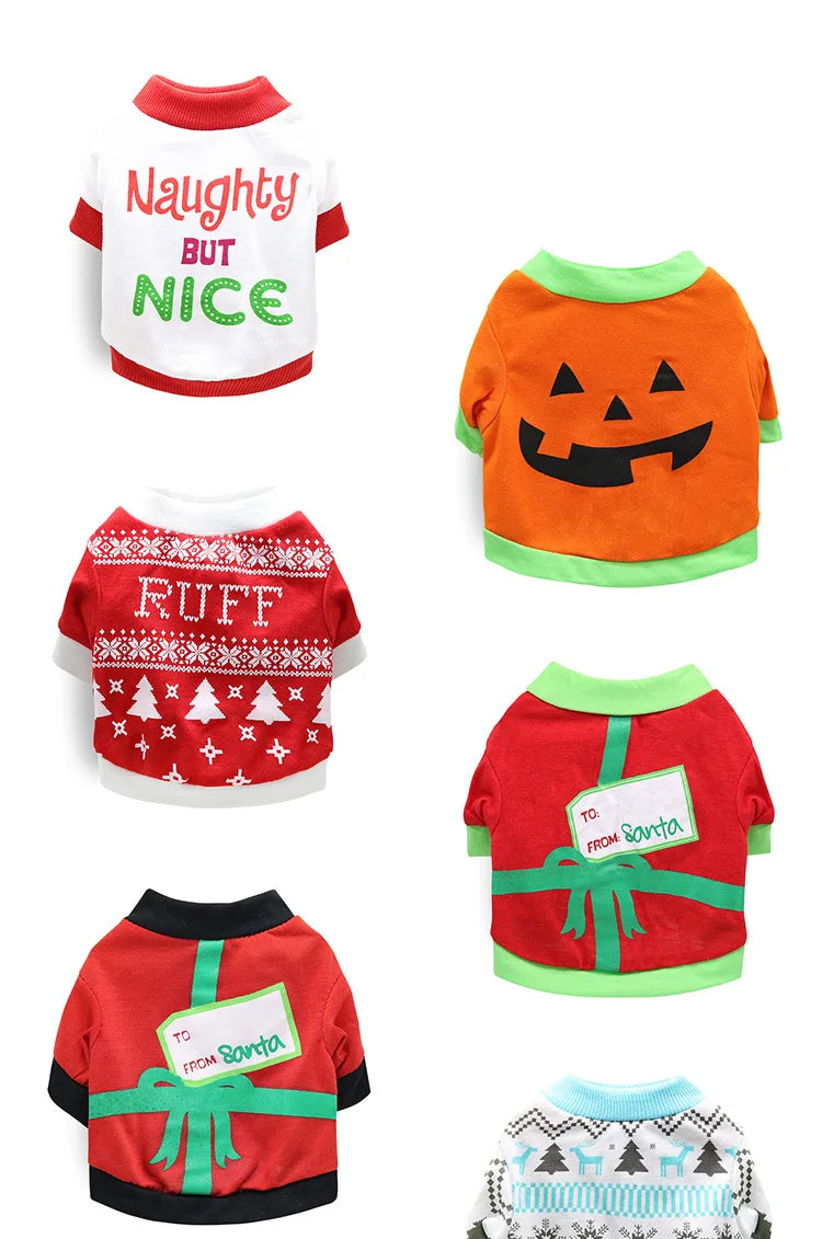 Halloween & Christmas Pet Clothes - Dog & Cat Winter Outfits for Small Breeds, Teddy, Siamese, Persian, Garfield & Blue Cats