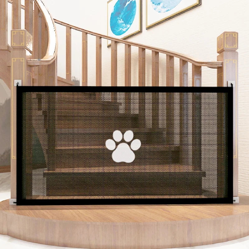 Expandable Pet Gate for Dogs & Cats -PE Mesh & Transparent Hook, Adjustable Portable Design, Indoor/Outdoor Use, Space-Saving