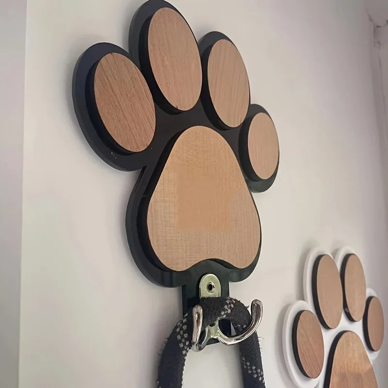 Paw Print Wooden Dog Leash Hanger Wall Hook For Collars Coats With Paw Design Holder Claw Hook Gift For Dog Lovers Pet Organizer