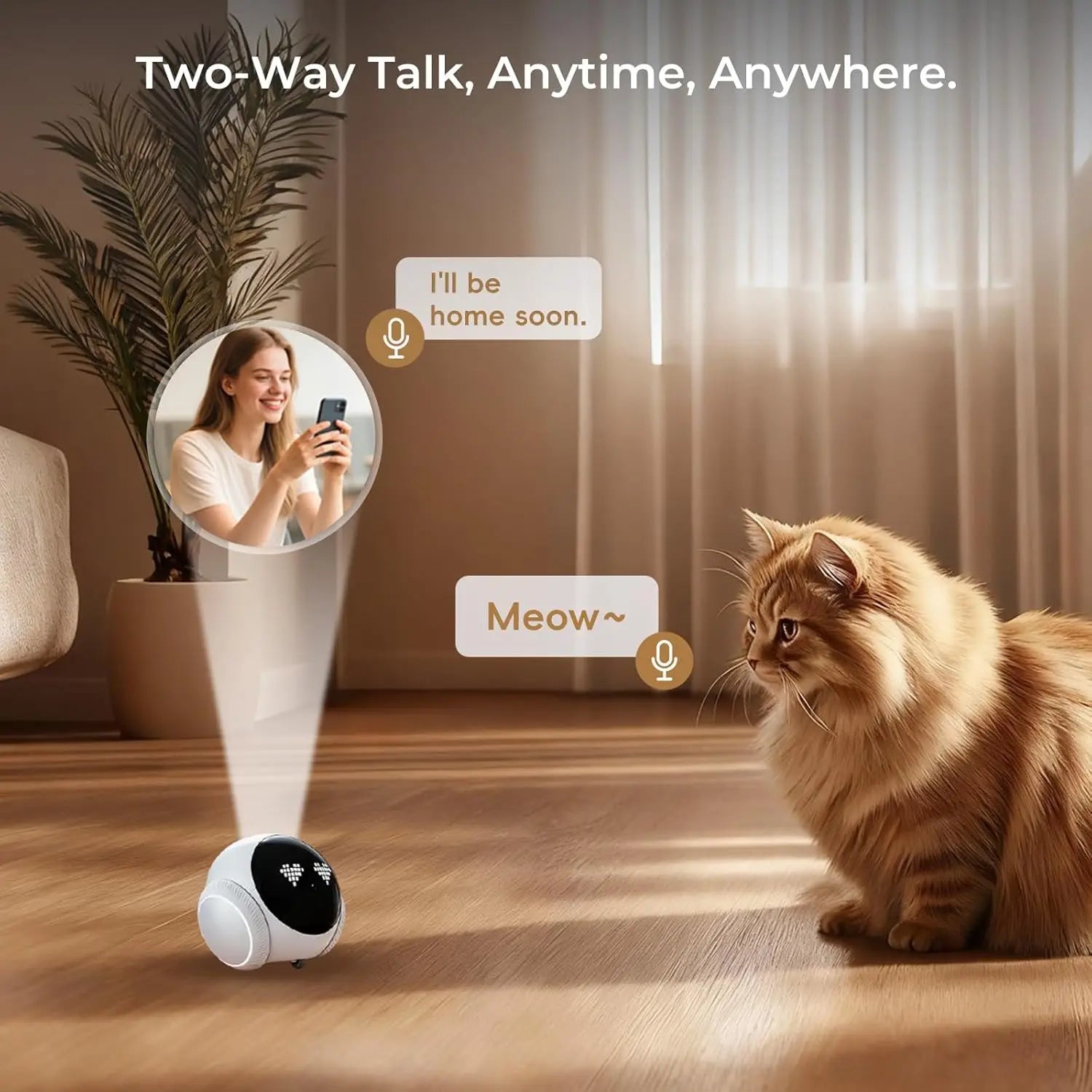 Pet Robot Camera | Indoor Movable with Auto-Recharge,2-Way Audio,Night Vision,Smart App Control,Cats/Dogs/Baby/Elderly