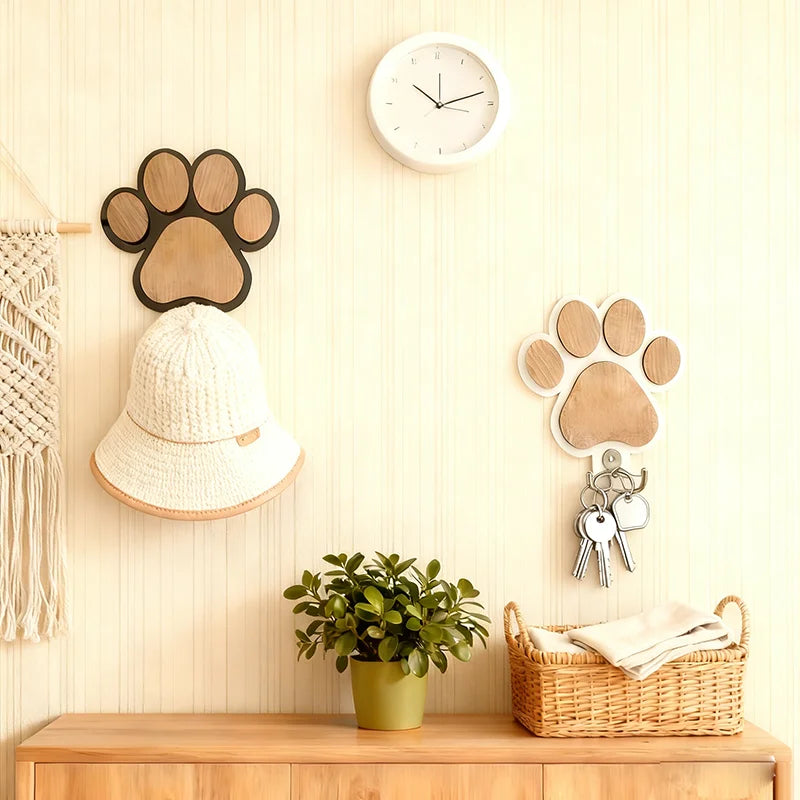 Paw Print Wooden Dog Leash Hanger Wall Hook For Collars Coats With Paw Design Holder Claw Hook Gift For Dog Lovers Pet Organizer
