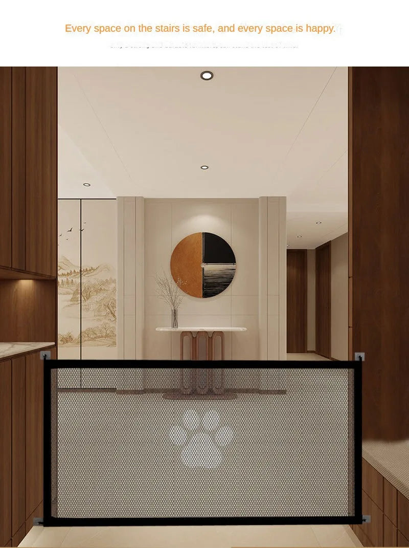 Expandable Pet Gate for Dogs & Cats -PE Mesh & Transparent Hook, Adjustable Portable Design, Indoor/Outdoor Use, Space-Saving