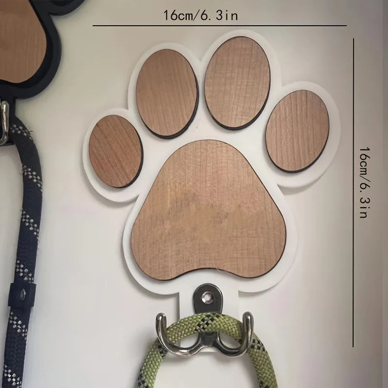 Paw Print Wooden Dog Leash Hanger Wall Hook For Collars Coats With Paw Design Holder Claw Hook Gift For Dog Lovers Pet Organizer