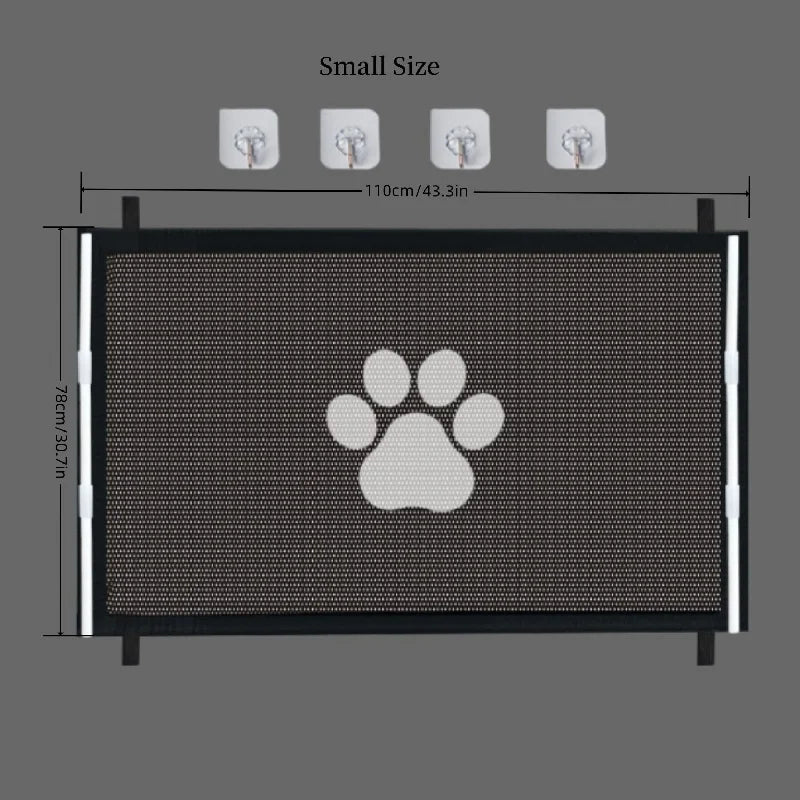 Expandable Pet Gate for Dogs & Cats -PE Mesh & Transparent Hook, Adjustable Portable Design, Indoor/Outdoor Use, Space-Saving