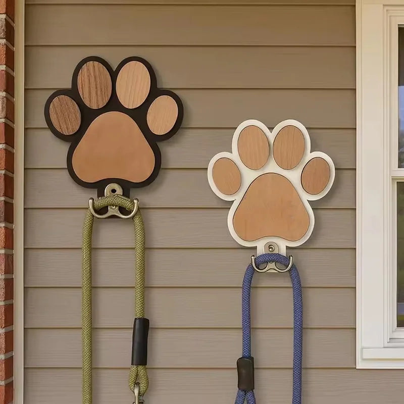 Paw Print Wooden Dog Leash Hanger Wall Hook For Collars Coats With Paw Design Holder Claw Hook Gift For Dog Lovers Pet Organizer