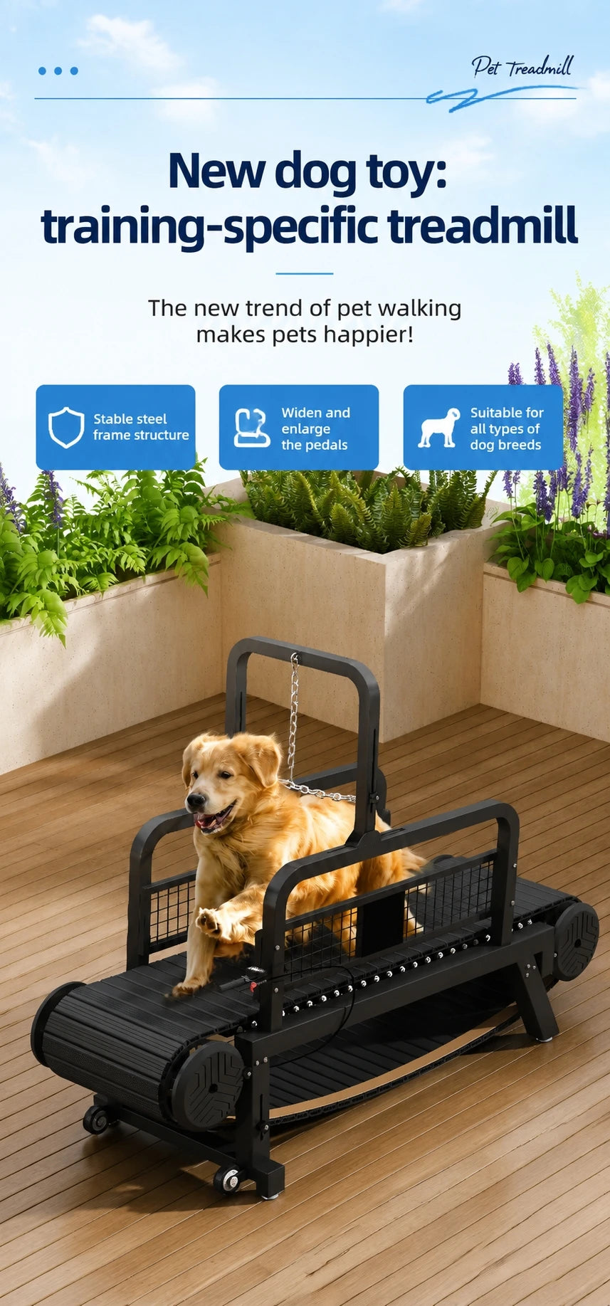 Dog Treadmill, Non-motorized, Quiet, Smooth, Adjustable Pet Treadmill, Pit Bull Training Equipment with Brakes and Speedometer