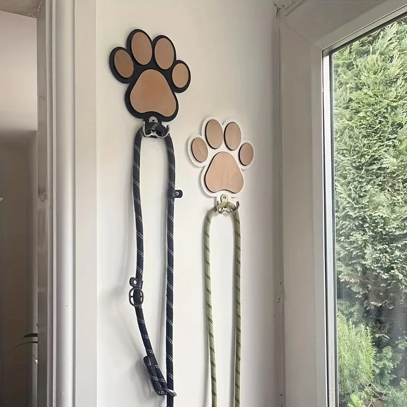Paw Print Wooden Dog Leash Hanger Wall Hook For Collars Coats With Paw Design Holder Claw Hook Gift For Dog Lovers Pet Organizer