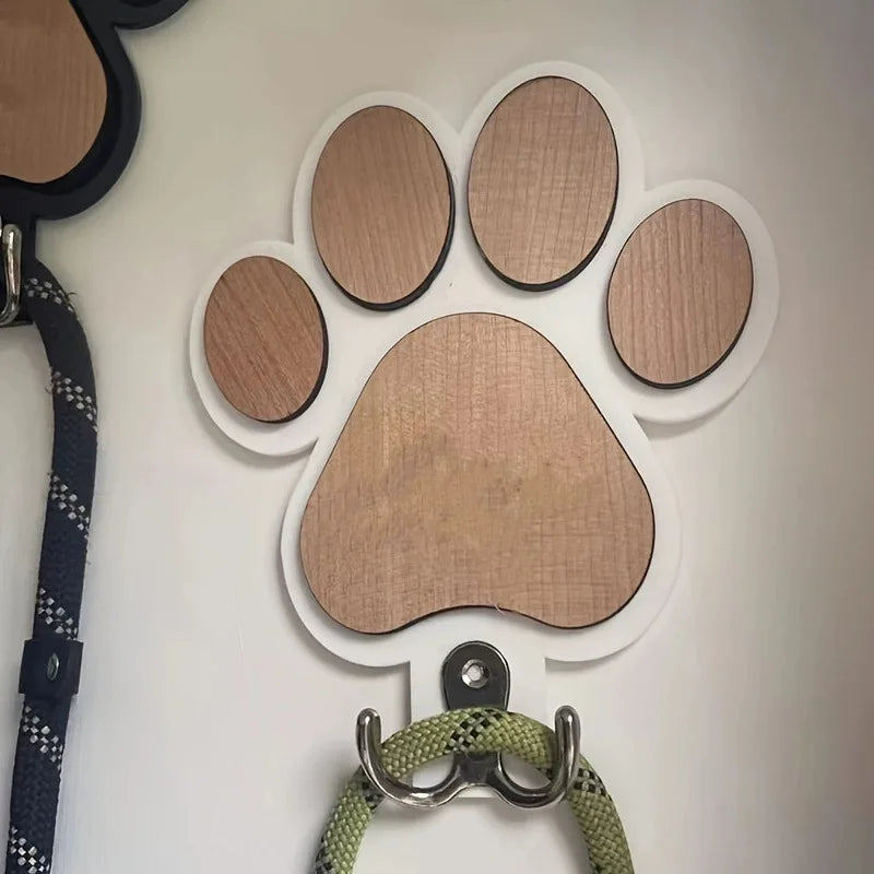 Paw Print Wooden Dog Leash Hanger Wall Hook For Collars Coats With Paw Design Holder Claw Hook Gift For Dog Lovers Pet Organizer