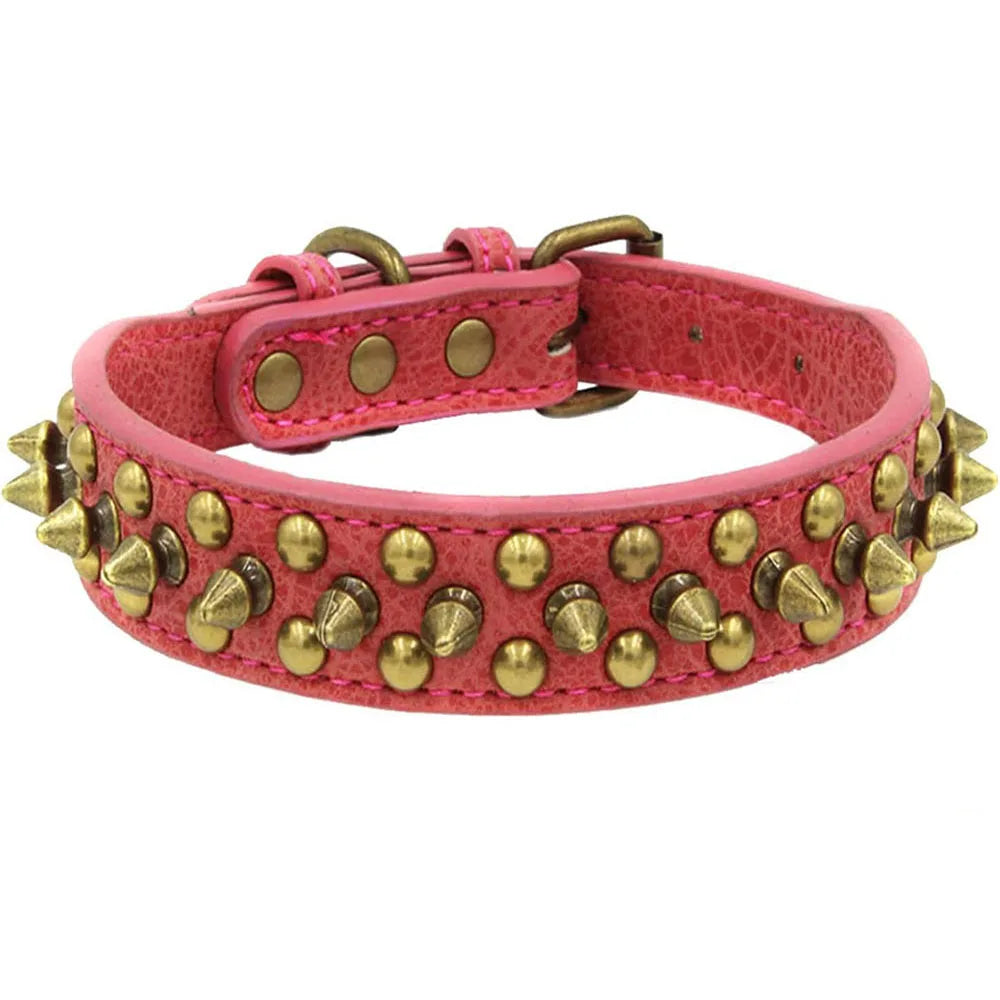 French Bulldog Pitbull Dogs Collar Retro Golden Rivet Studded Leather Pet Collar for Small Medium Large Dogs Spiked Neck Strap