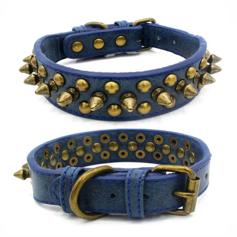 French Bulldog Pitbull Dogs Collar Retro Golden Rivet Studded Leather Pet Collar for Small Medium Large Dogs Spiked Neck Strap