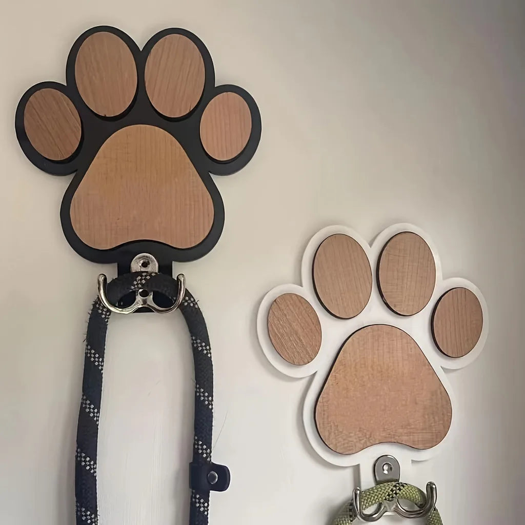 Paw Print Wooden Dog Leash Hanger Wall Hook For Collars Coats With Paw Design Holder Claw Hook Gift For Dog Lovers Pet Organizer