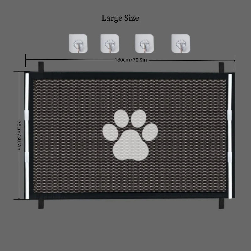 Expandable Pet Gate for Dogs & Cats -PE Mesh & Transparent Hook, Adjustable Portable Design, Indoor/Outdoor Use, Space-Saving