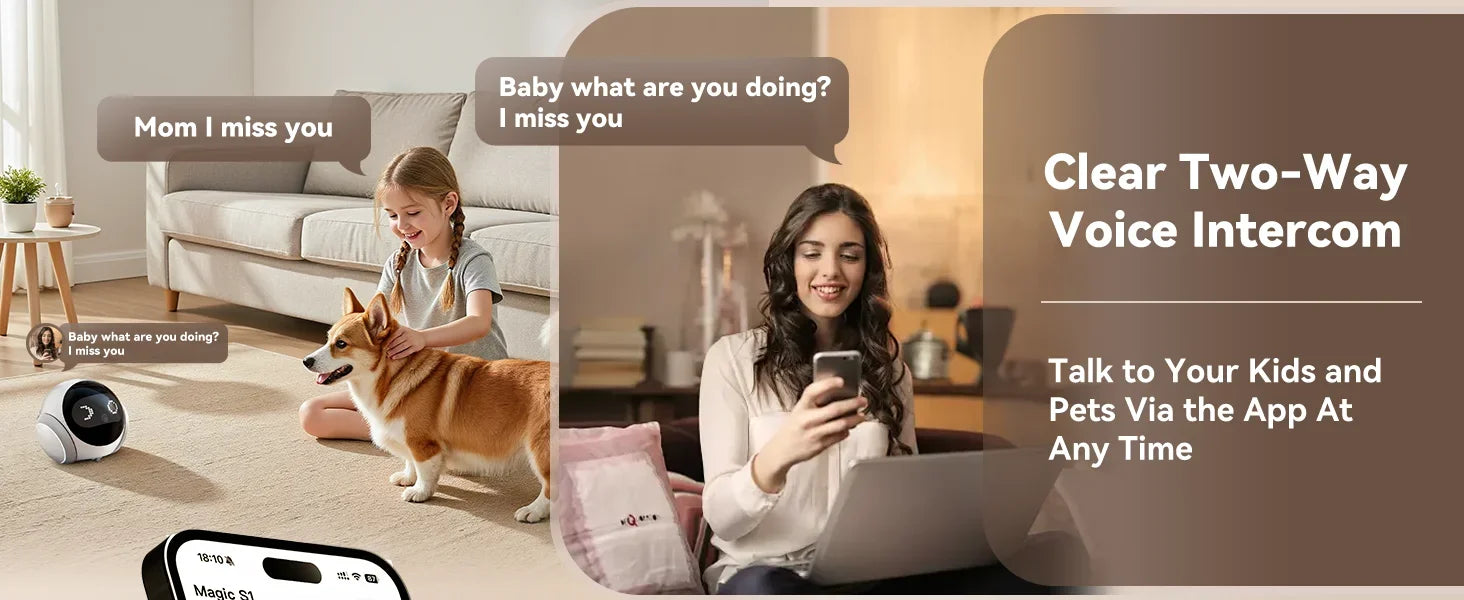 Pet Robot Camera | Indoor Movable with Auto-Recharge,2-Way Audio,Night Vision,Smart App Control,Cats/Dogs/Baby/Elderly