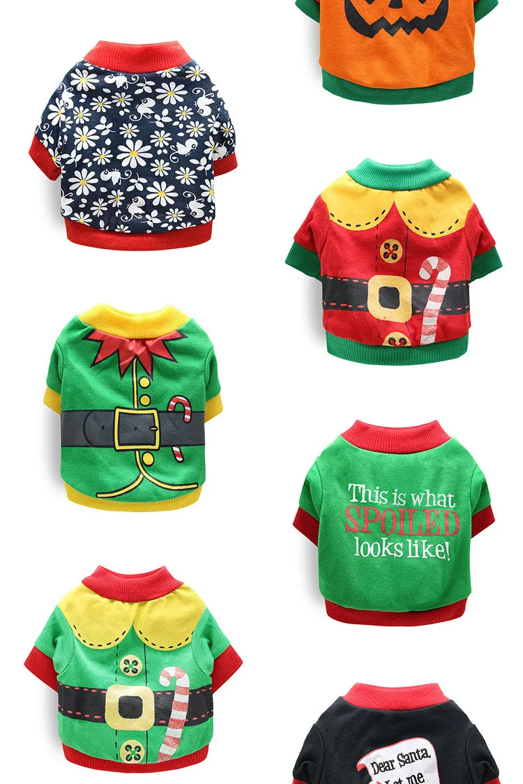 Halloween & Christmas Pet Clothes - Dog & Cat Winter Outfits for Small Breeds, Teddy, Siamese, Persian, Garfield & Blue Cats