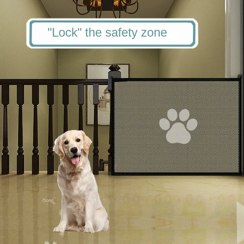 Expandable Pet Gate for Dogs & Cats -PE Mesh & Transparent Hook, Adjustable Portable Design, Indoor/Outdoor Use, Space-Saving